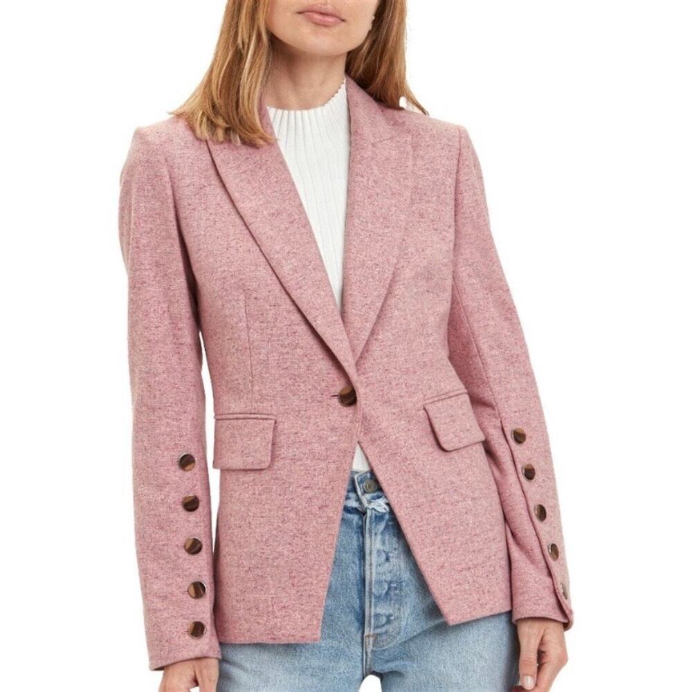Veronica Beard Blazer Pink Steele Heathered Wool Blend Fitted Dickey Jacket